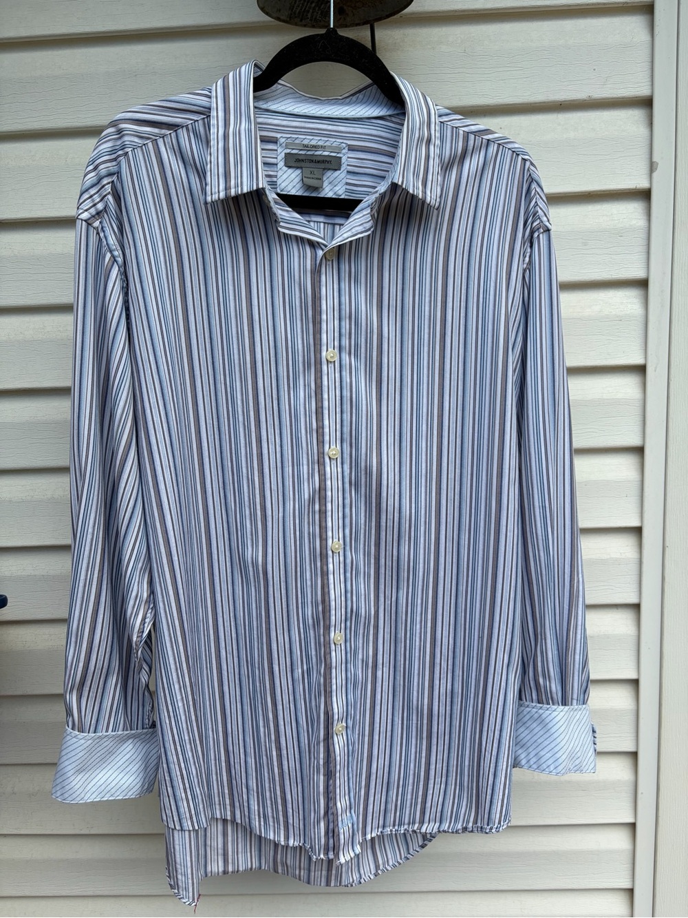 Johnston & Murphy Tailored Fit XL Blue Brown Stripe Button Down Dress Shirt